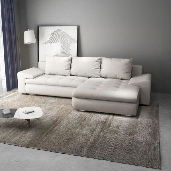 Colțar extensibil dumonde cu ladă de depozitare si sezut confortabil din spuma HR, Leonardo Enjoy Bej 260x185 cm II Fabrica