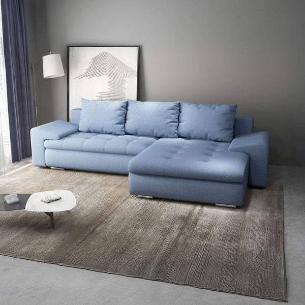Colțar extensibil dumonde cu ladă de depozitare si sezut confortabil din spuma HR, Leonardo Enjoy Albastru 260x185 cm II Fabrica