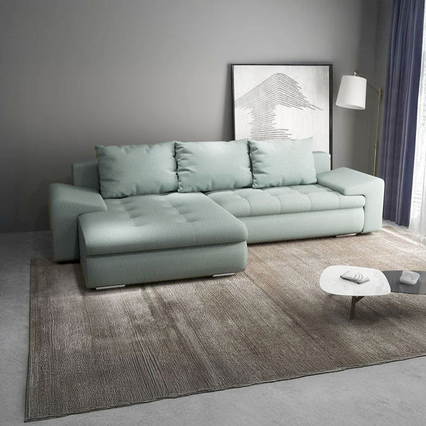 Colțar extensibil dumonde cu ladă de depozitare si sezut confortabil din spuma HR, Leonardo Enjoy Mint 260x185 cm Fabrica