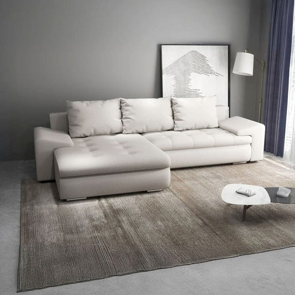 Colțar extensibil dumonde cu ladă de depozitare si sezut confortabil din spuma HR, Leonardo Enjoy Bej 260x185 cm Fabrica