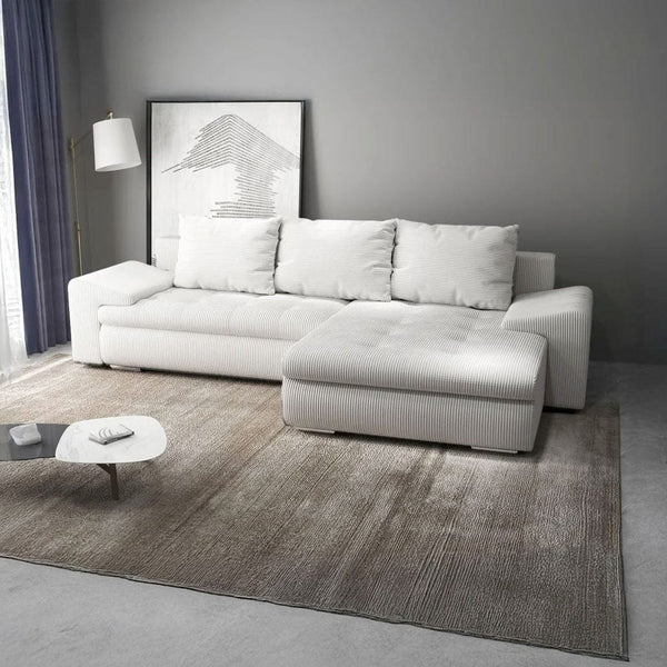 Colțar extensibil dumonde cu ladă de depozitare si sezut confortabil din spuma HR, Leonardo Zoom Crem 260x185 cm II Fabrica