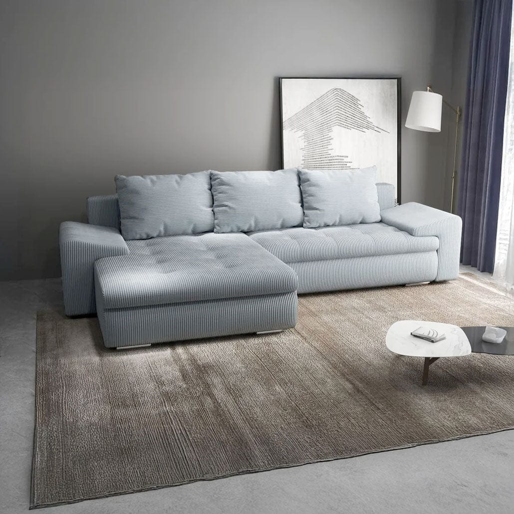 Colțar extensibil dumonde cu ladă de depozitare si sezut confortabil din spuma HR, Leonardo Zoom Grey 260x185 cm Fabrica