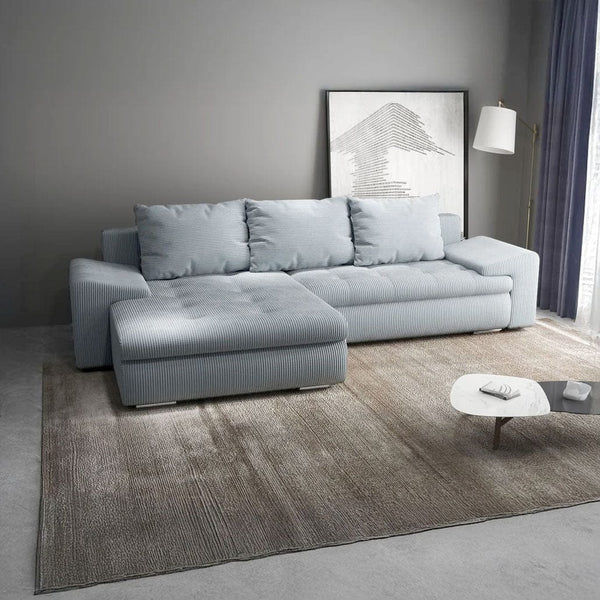 Colțar extensibil dumonde cu ladă de depozitare si sezut confortabil din spuma HR, Leonardo Zoom Grey 260x185 cm Fabrica
