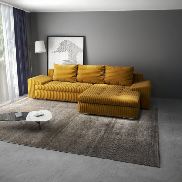 Colțar extensibil dumonde cu ladă de depozitare si sezut confortabil din spuma HR, Leonardo Ambience Mustar 260x185 cm II Fabrica