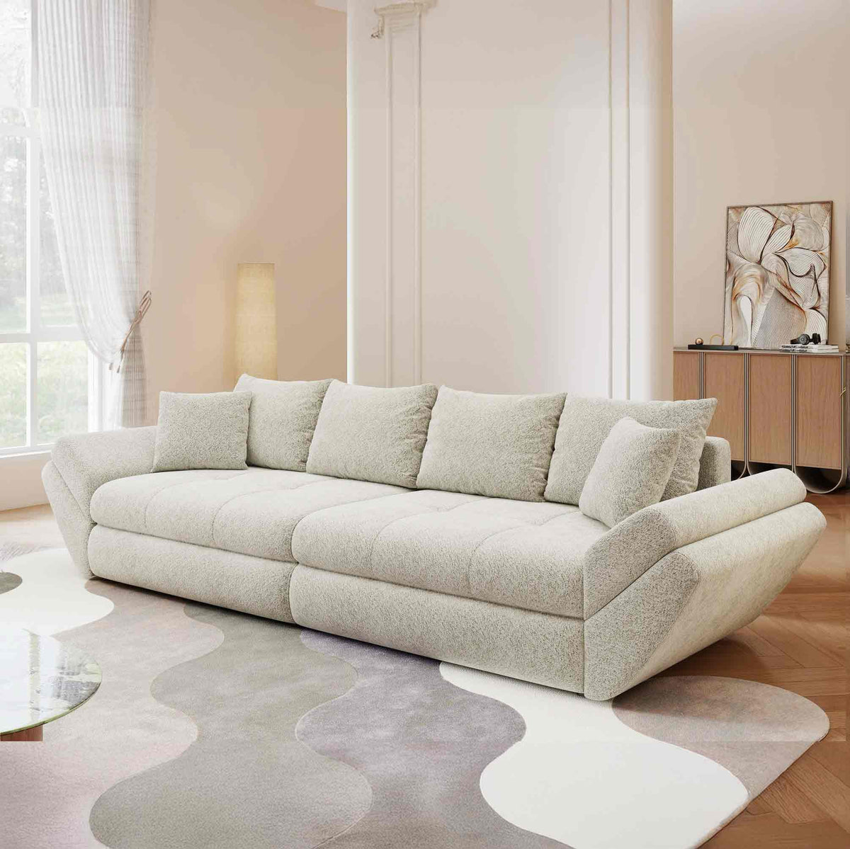 Canapea extensibilă dumonde cu ladă de depozitare Loana Arena Bej 300x100 cm