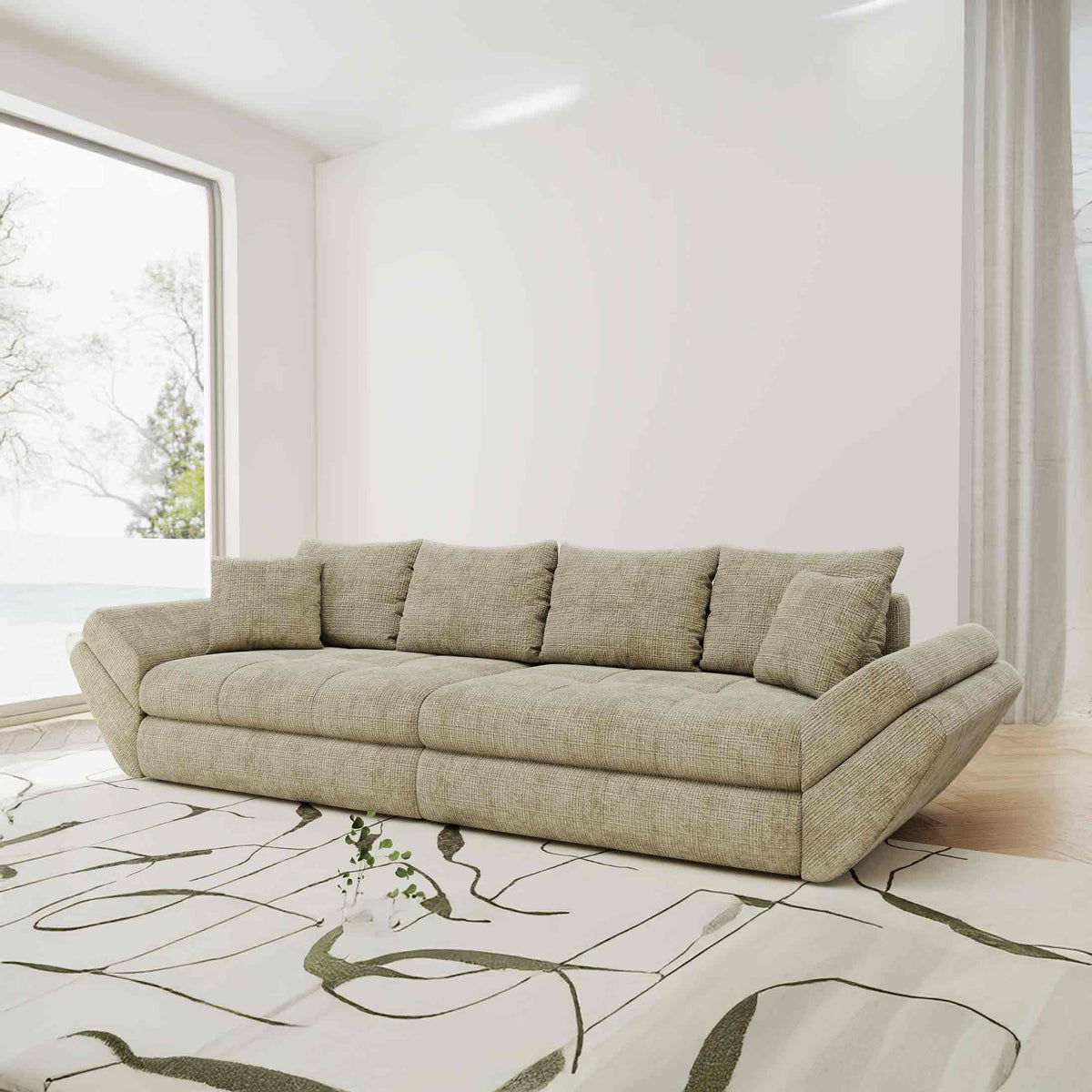 Canapea extensibilă dumonde cu ladă de depozitare Loana Cremona Bej 300x100 cm