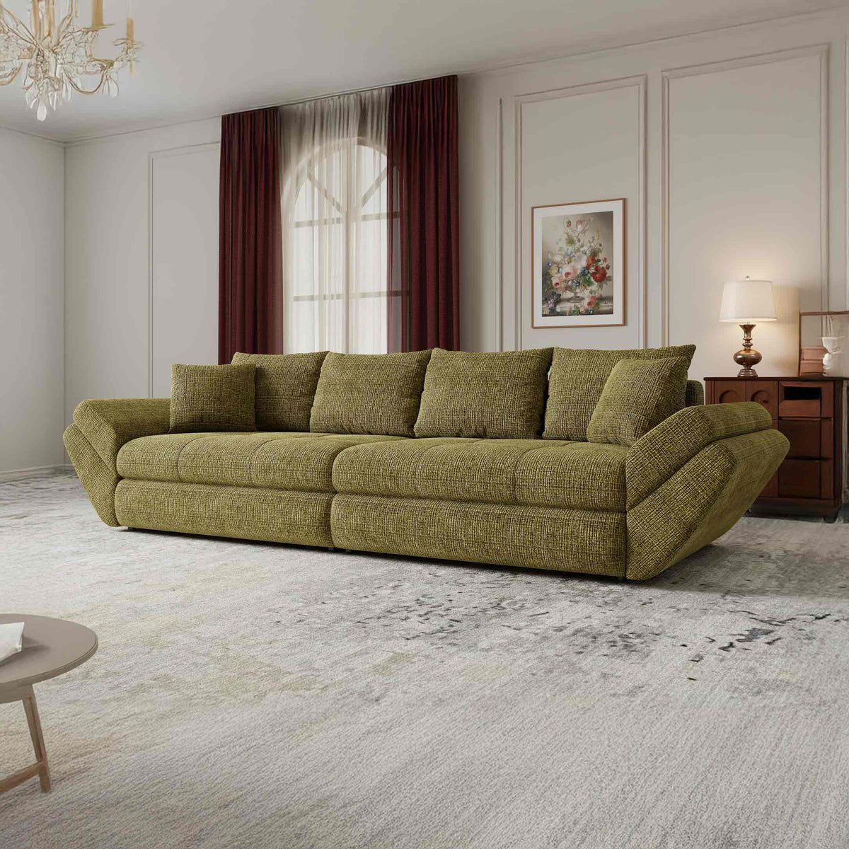 Canapea extensibilă dumonde cu ladă de depozitare Loana Cremona Olive 300x100 cm