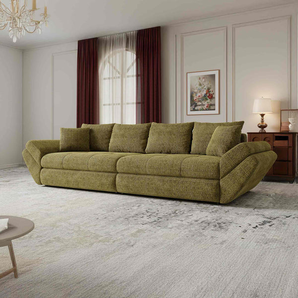 Canapea extensibilă dumonde cu ladă de depozitare Loana Cremona Olive 300x100 cm