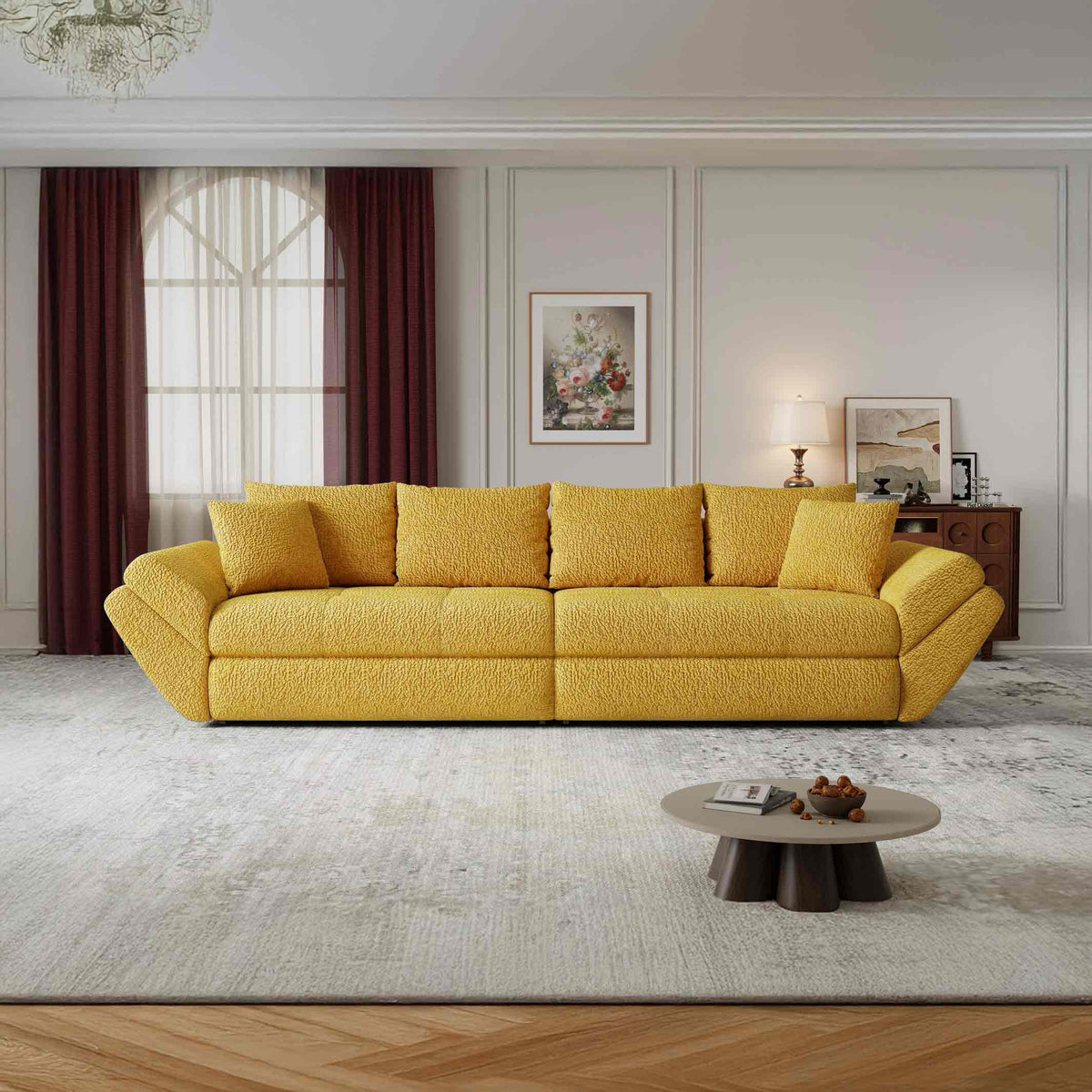 Canapea extensibilă dumonde cu ladă de depozitare Loana Jaguar Galben mustar 300x100 cm