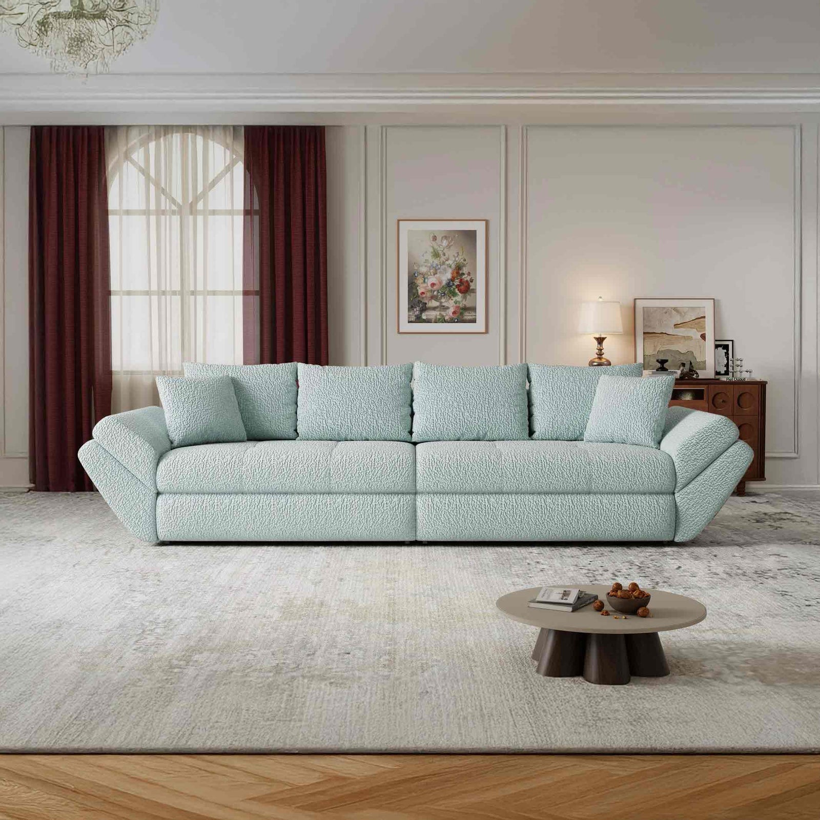 Canapea extensibilă dumonde cu ladă de depozitare Loana Jaguar Verde mint 300x100 cm