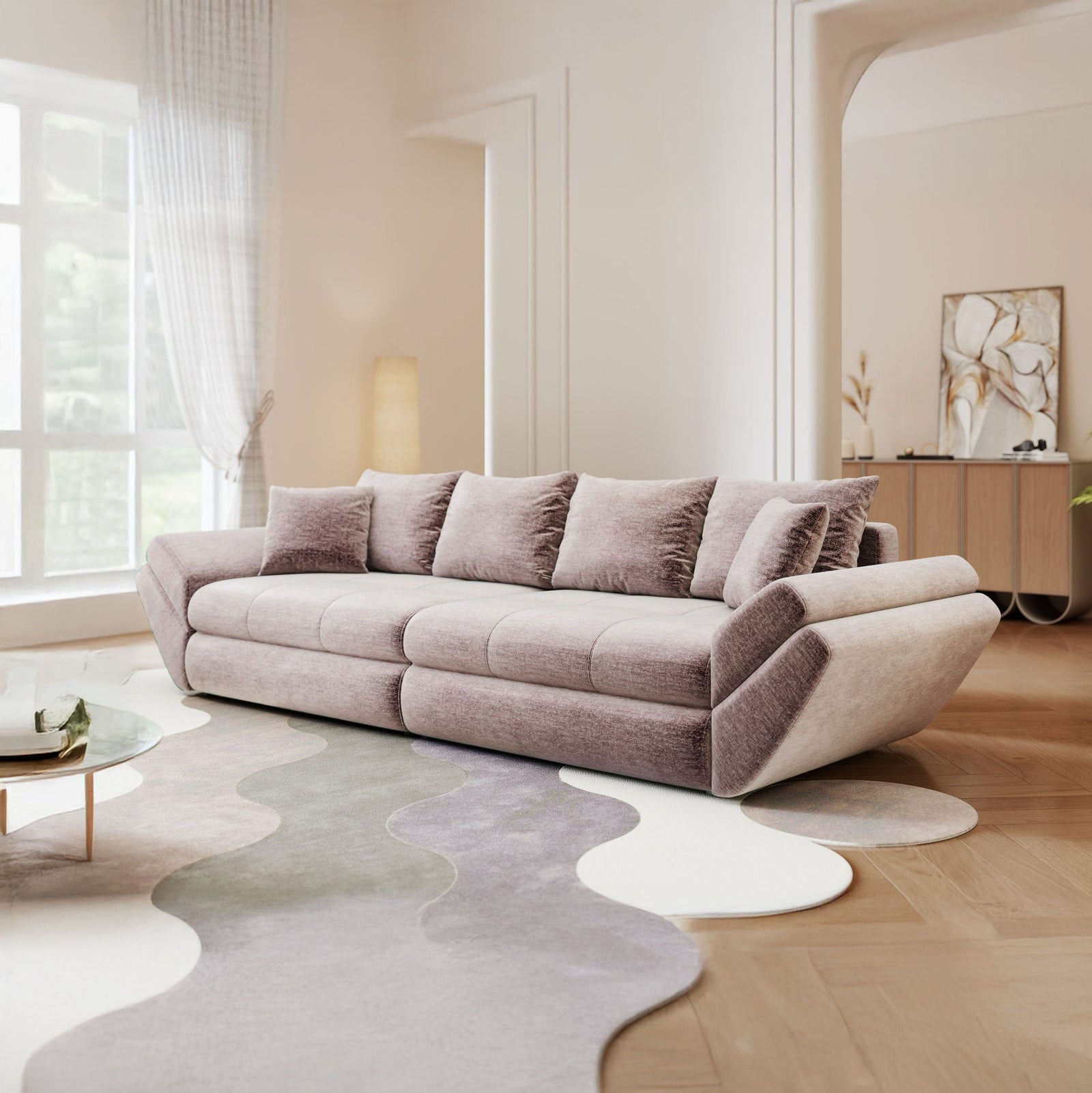 Canapea extensibilă dumonde cu ladă de depozitare Loana Monolith Roz pudrat 300x100 cm