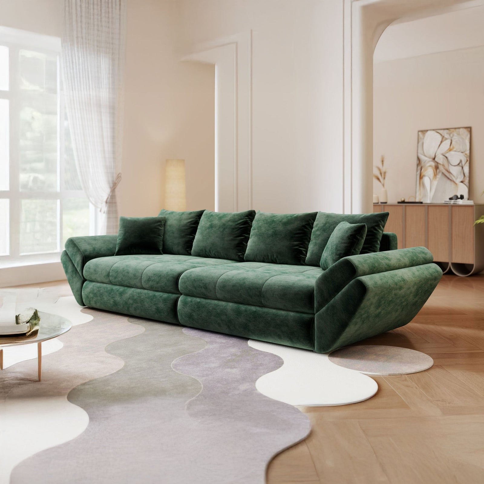 Canapea extensibilă dumonde cu ladă de depozitare Loana Monolith Verde 300x100 cm