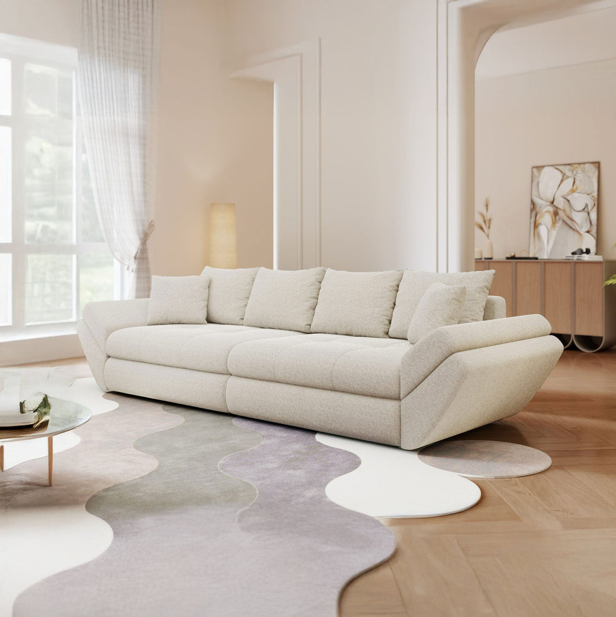 Canapea extensibilă dumonde cu ladă de depozitare Loana Monte Bej 300x100 cm
