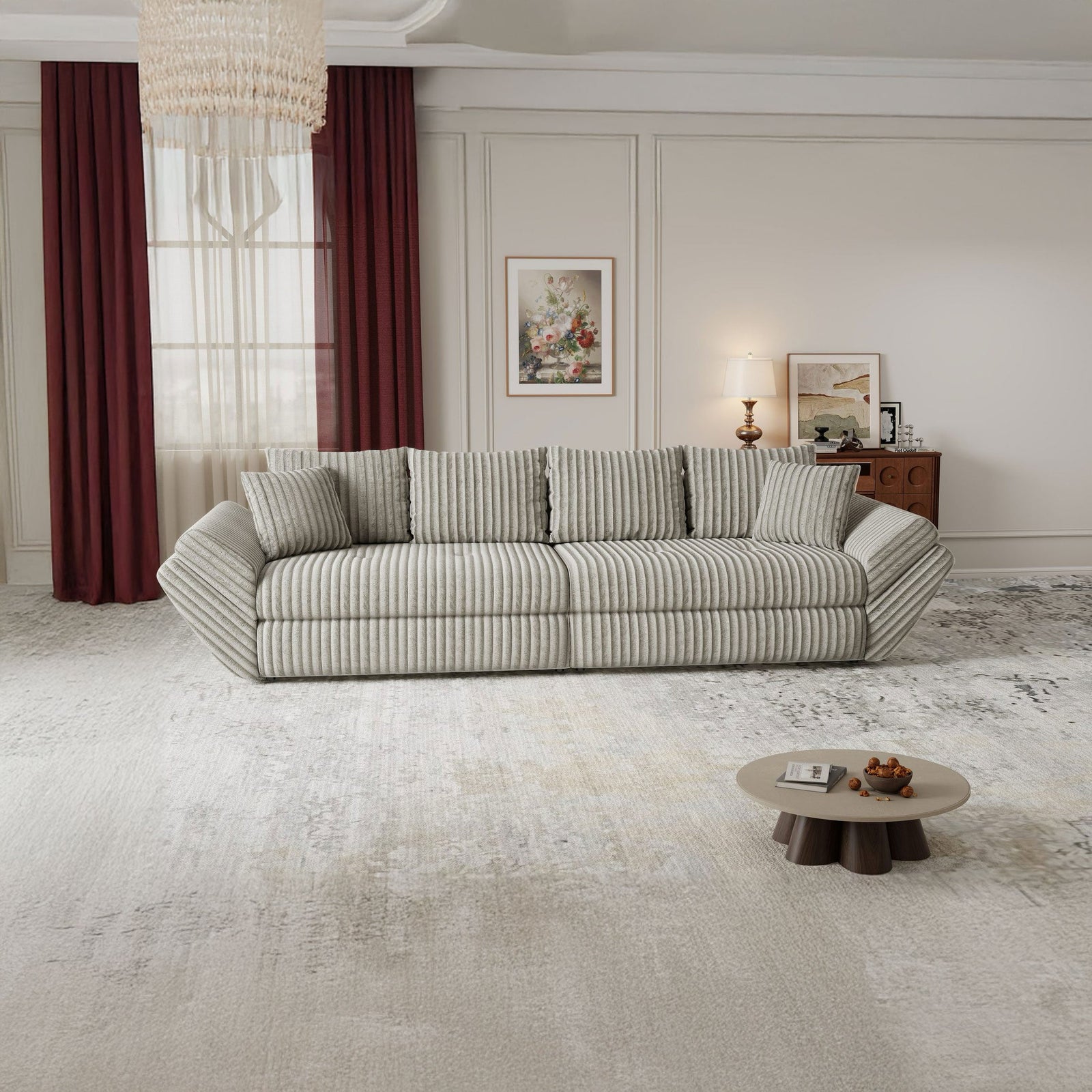 Canapea extensibilă dumonde cu ladă de depozitare Loana Tilia Gri- bej 300x100 cm