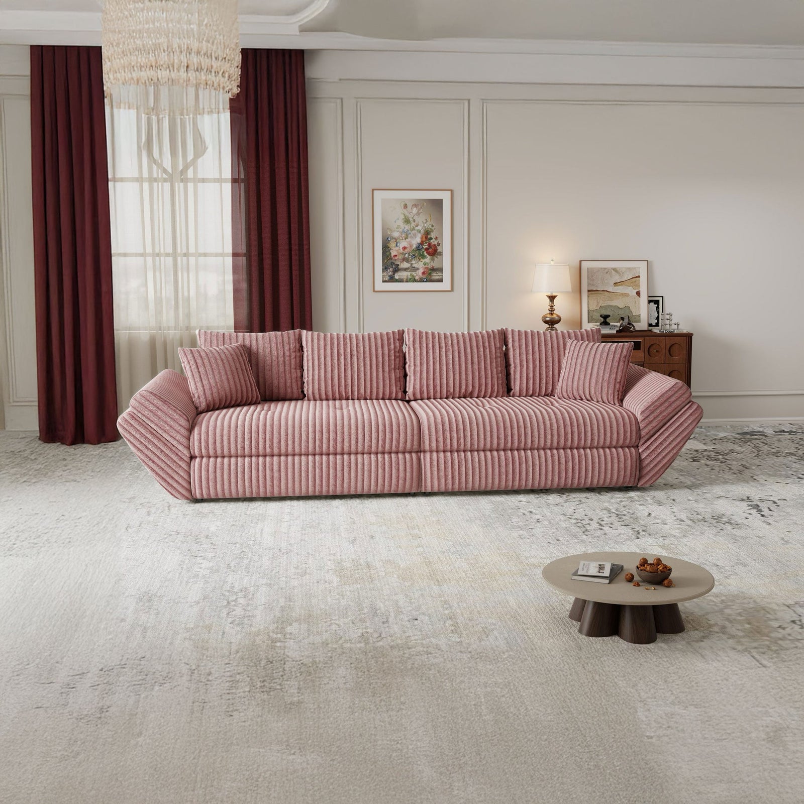 Canapea extensibilă dumonde cu ladă de depozitare Loana Tilia Roz pudrat 300x100 cm
