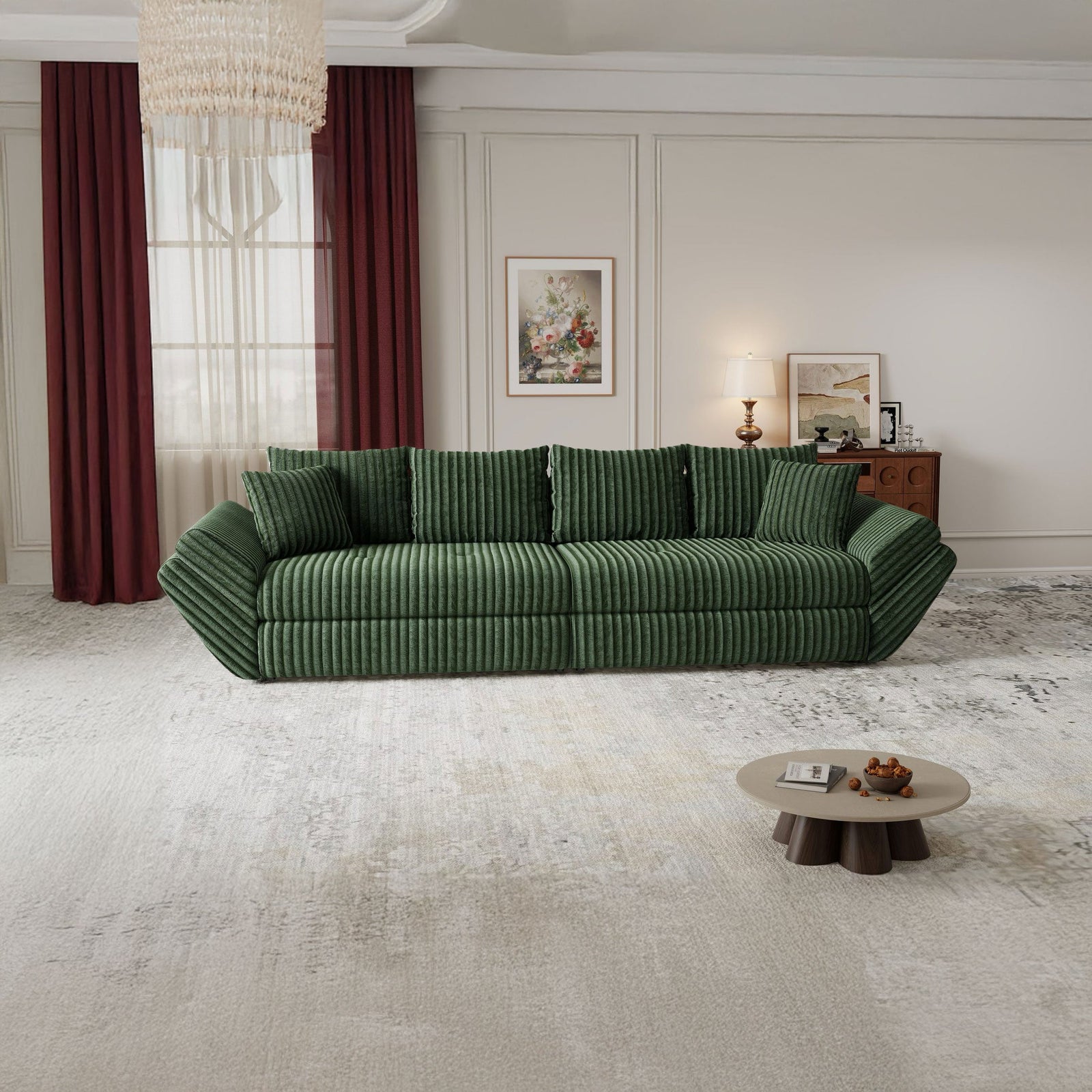 Canapea extensibilă dumonde cu ladă de depozitare Loana Tilia Verde 300x100 cm