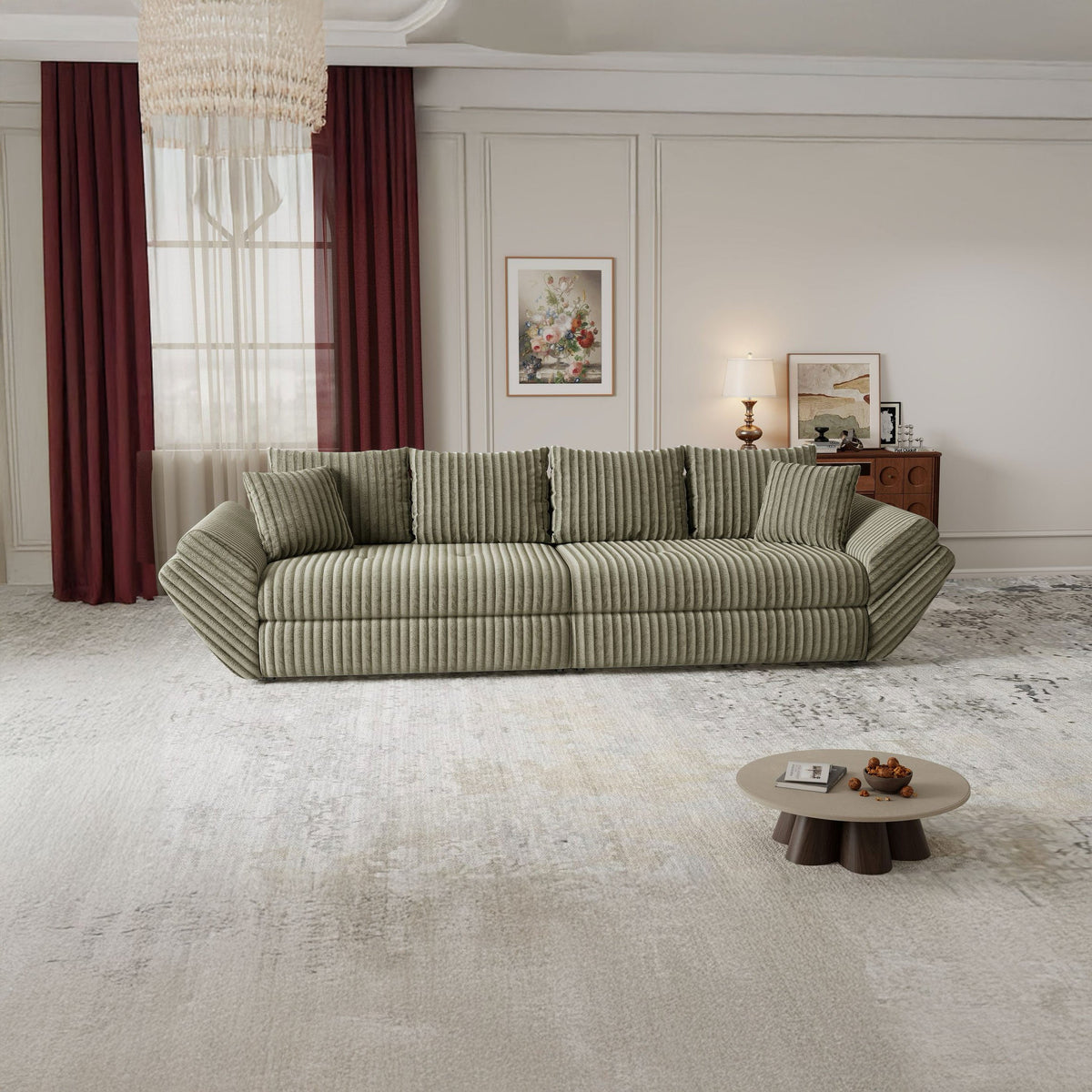 Canapea extensibilă dumonde cu ladă de depozitare Loana Tilia Verde olive 300x100 cm