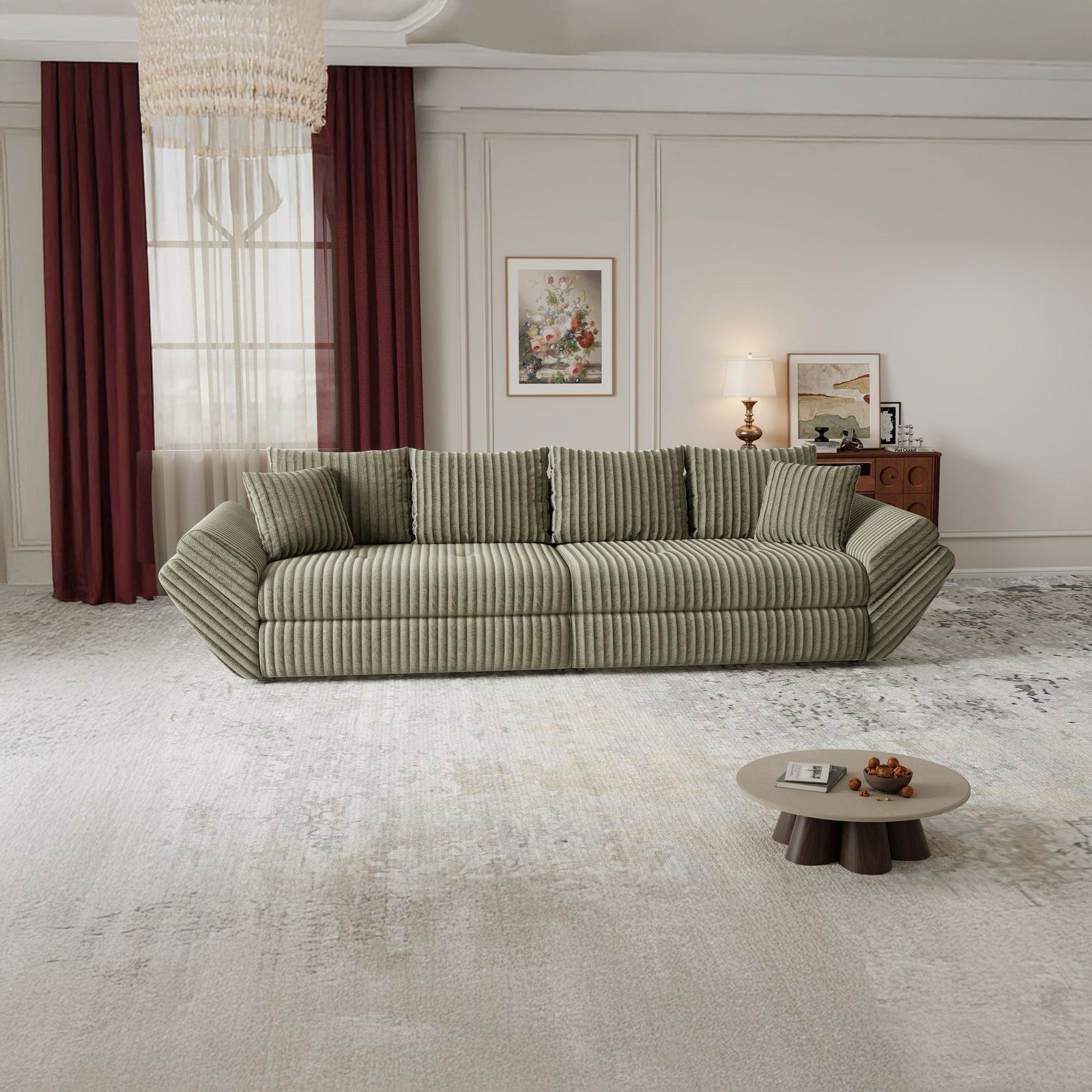 Canapea extensibilă dumonde cu ladă de depozitare Loana Tilia Verde olive 300x100 cm