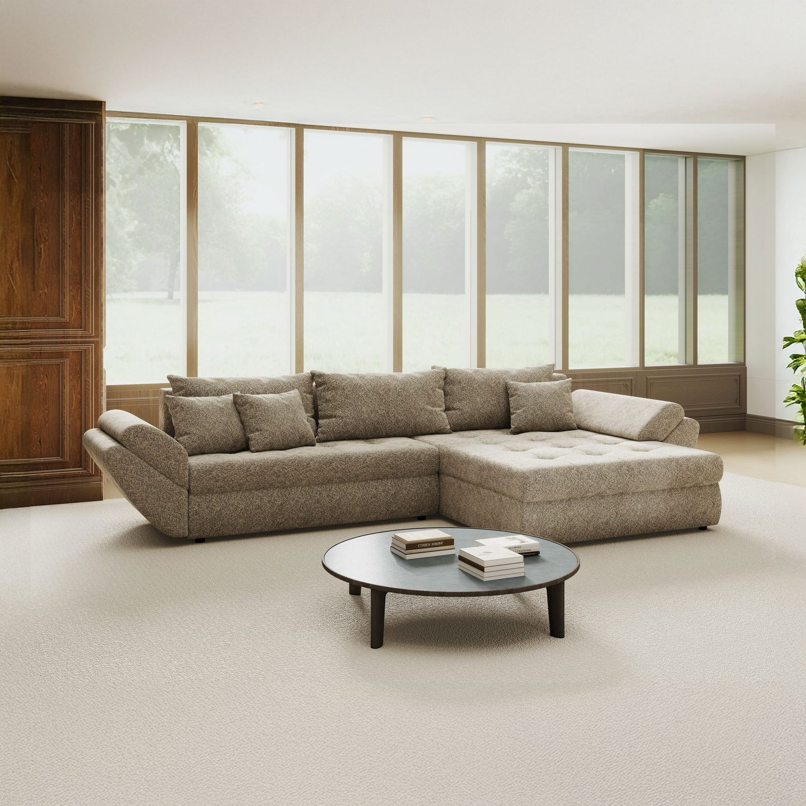 Colțar extensibil dumonde cu ladă de depozitare Loana Arena Bej II 270x185 cm