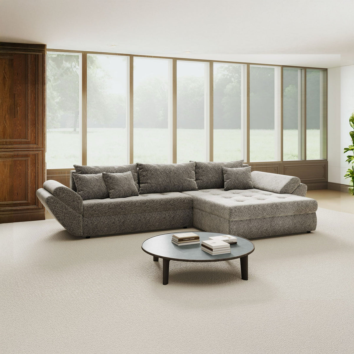 Colțar extensibil dumonde cu ladă de depozitare Loana Arena Gri grafit II 270x185 cm