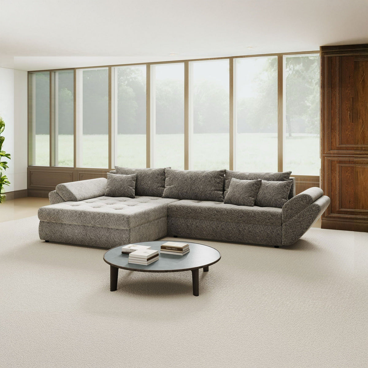Colțar extensibil dumonde cu ladă de depozitare Loana Arena Gri grafit 270x185 cm