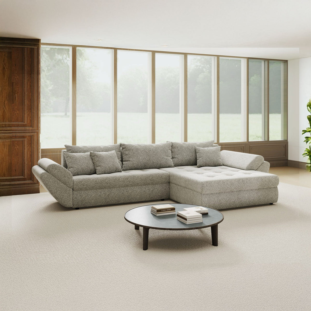 Colțar extensibil dumonde cu ladă de depozitare Loana Arena Gri II 270x185 cm