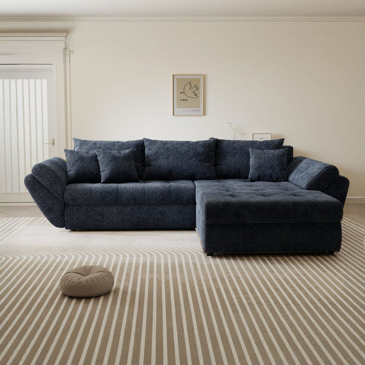 Colțar extensibil dumonde cu ladă de depozitare Loana Cremona Albastru II 270x185 cm