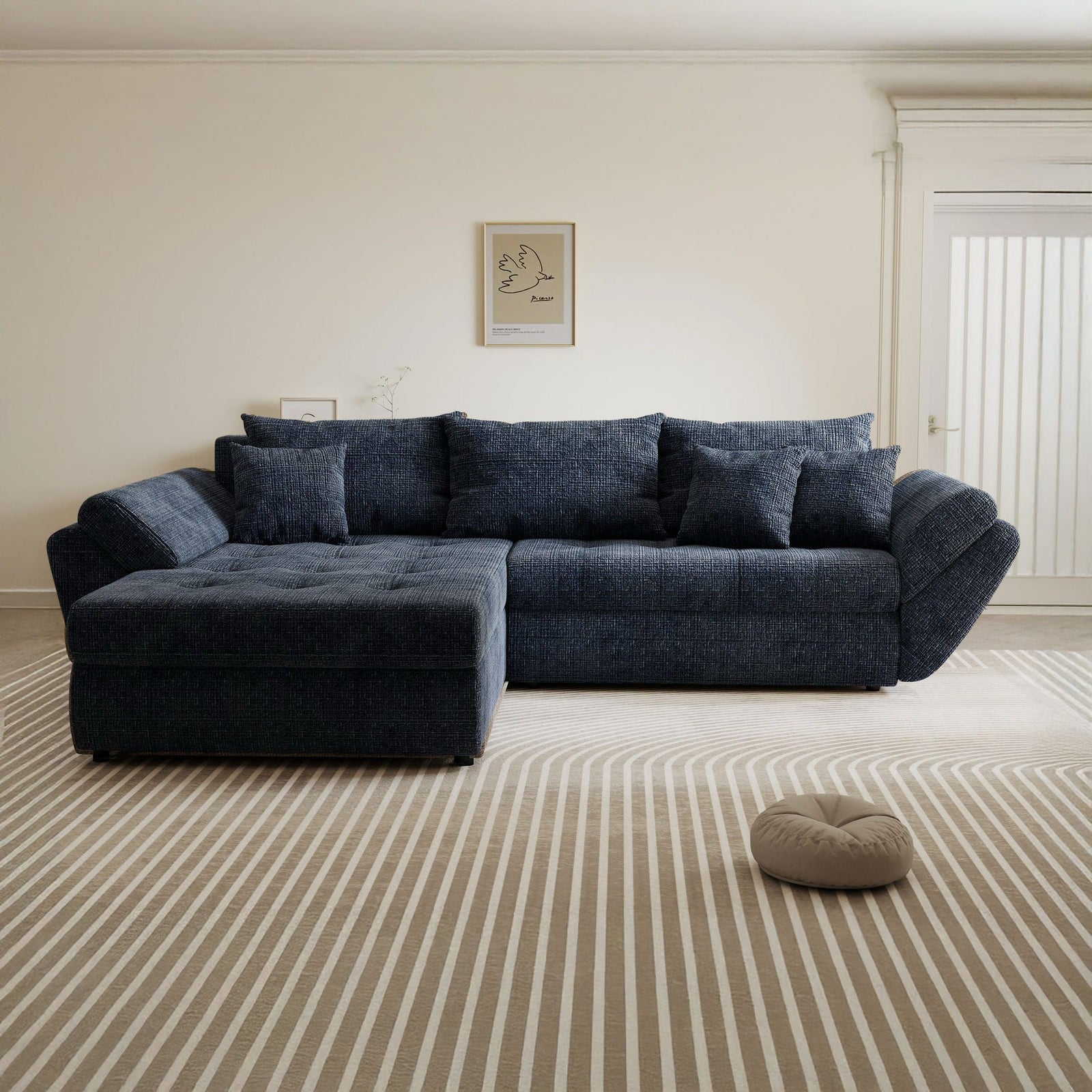 Colțar extensibil dumonde cu ladă de depozitare Loana Cremona Albastru 270x185 cm