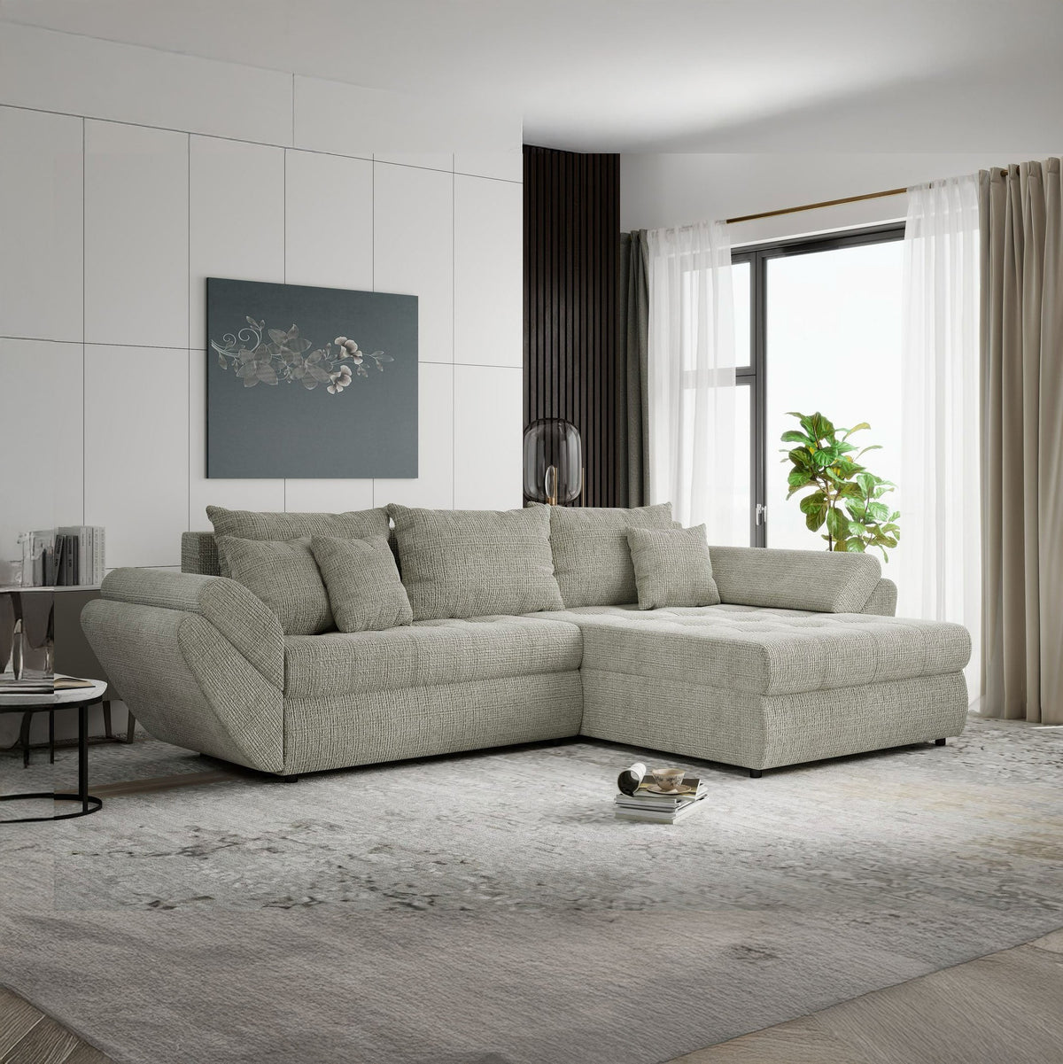 Colțar extensibil dumonde cu ladă de depozitare Loana Cremona Bej II 270x185 cm