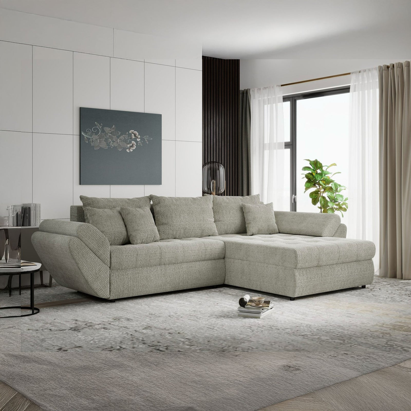 Colțar extensibil dumonde cu ladă de depozitare Loana Cremona Bej II 270x185 cm