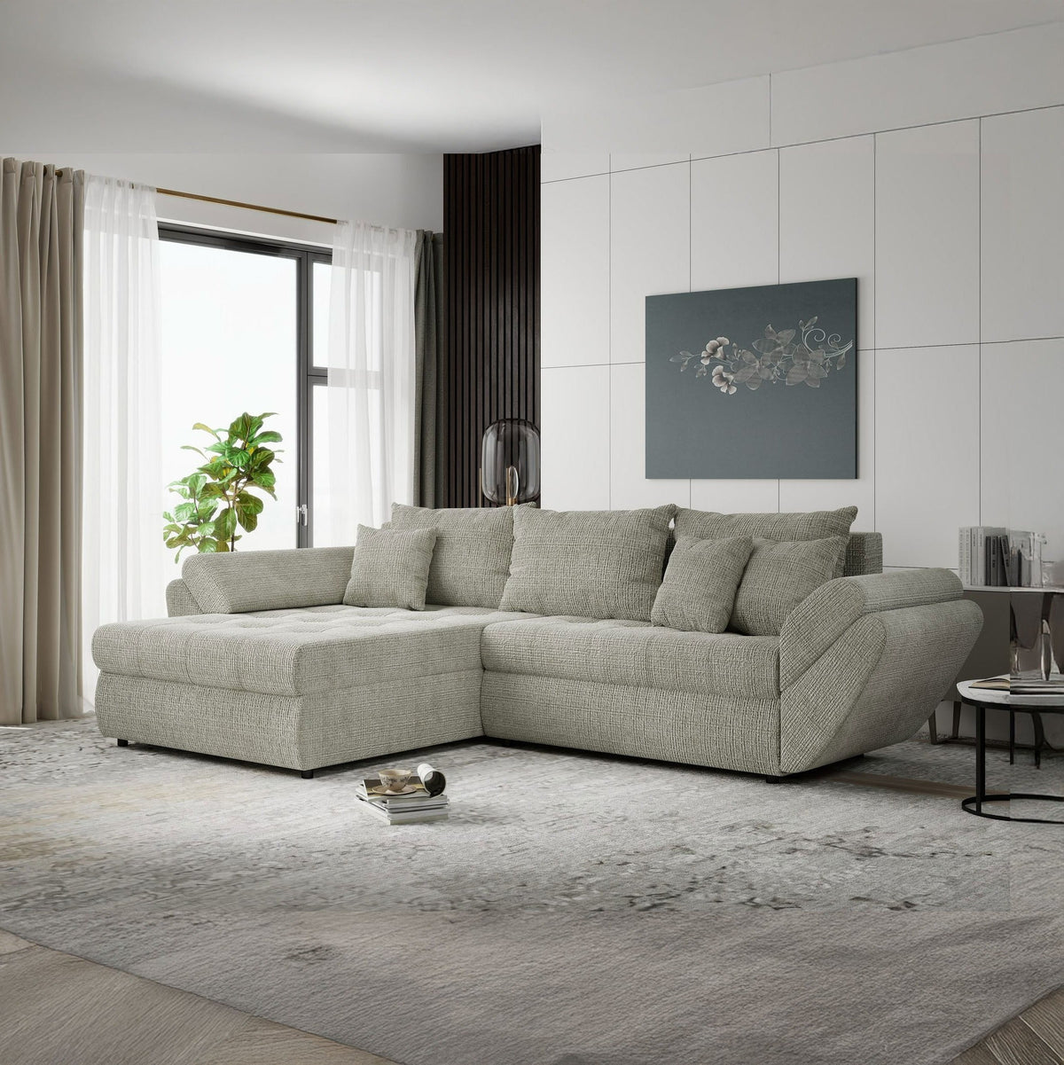 Colțar extensibil dumonde cu ladă de depozitare Loana Cremona Bej 270x185 cm