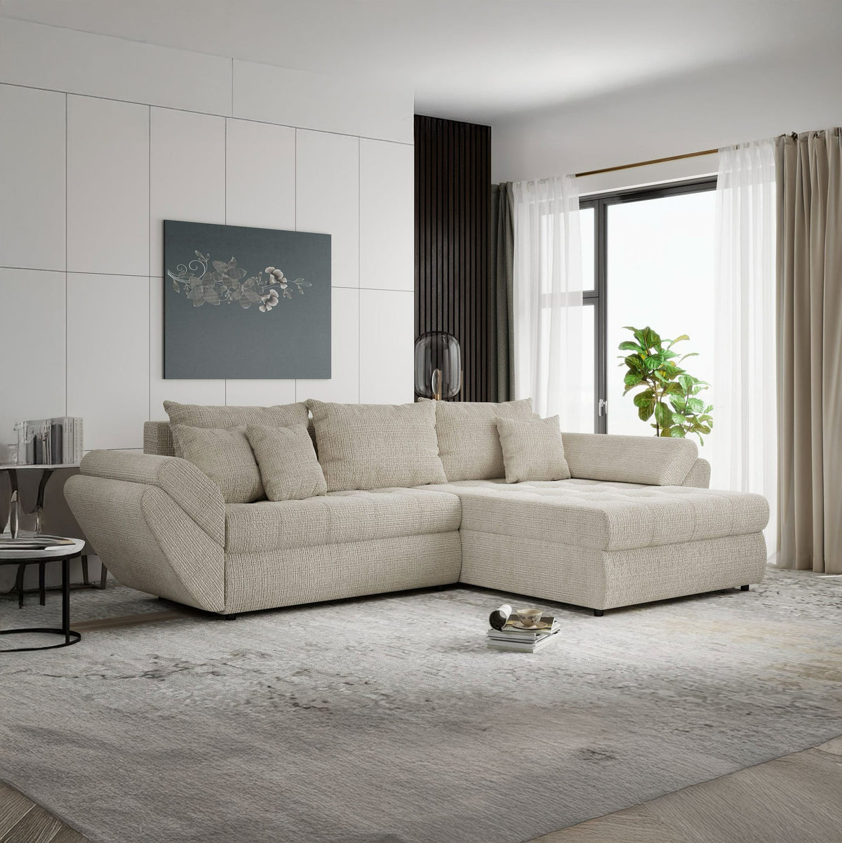 Colțar extensibil dumonde cu ladă de depozitare Loana Cremona Gri deschis II 270x185 cm