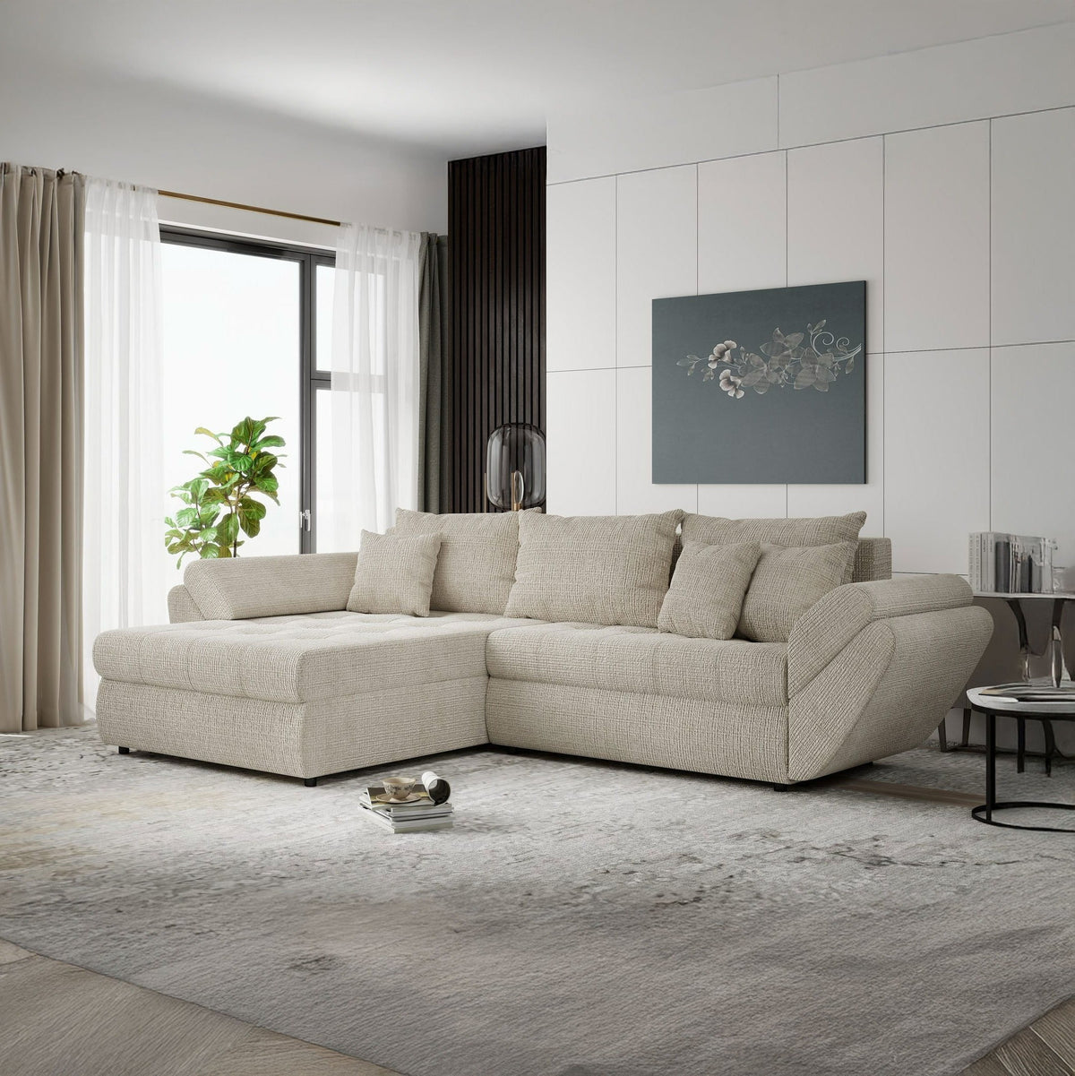 Colțar extensibil dumonde cu ladă de depozitare Loana Cremona Gri deschis 270x185 cm