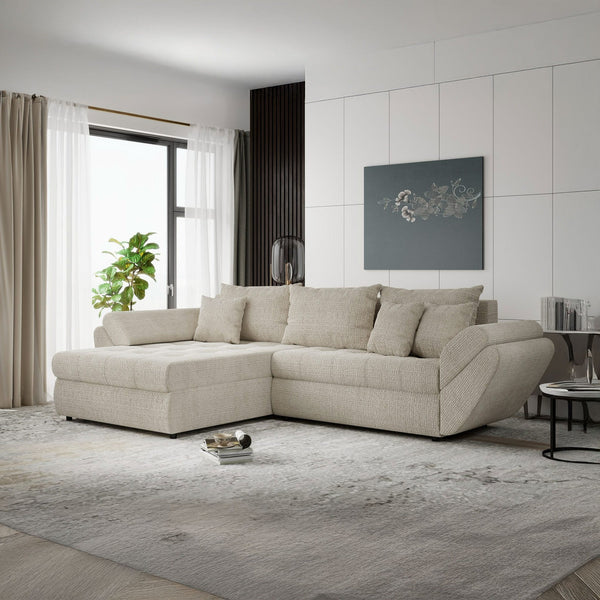 Colțar extensibil dumonde cu ladă de depozitare Loana Cremona Gri deschis 270x185 cm