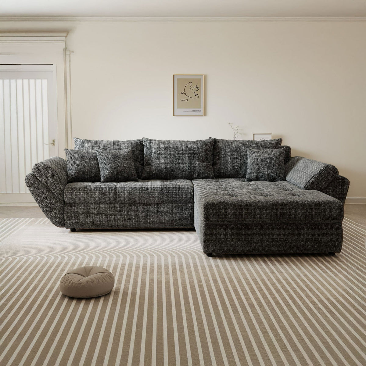 Colțar extensibil dumonde cu ladă de depozitare Loana Cremona Gri II 270x185 cm