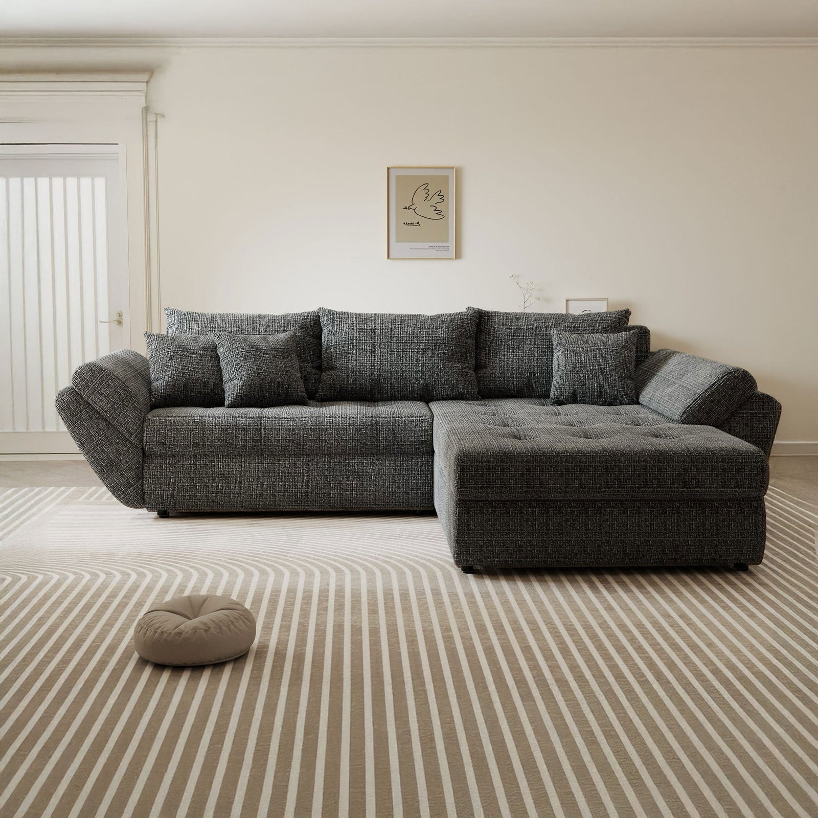 Colțar extensibil dumonde cu ladă de depozitare Loana Cremona Gri II 270x185 cm