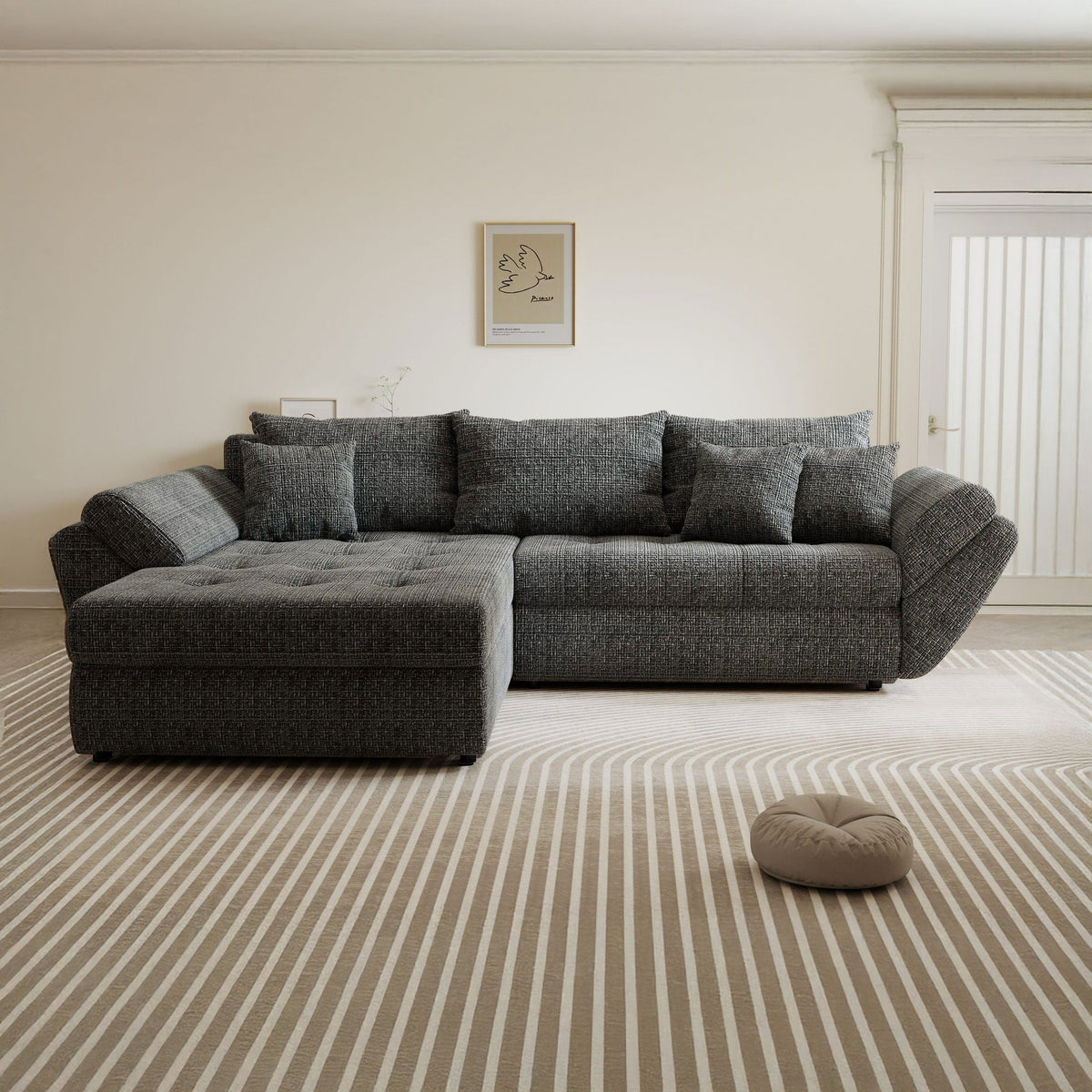 Colțar extensibil dumonde cu ladă de depozitare Loana Cremona Gri 270x185 cm