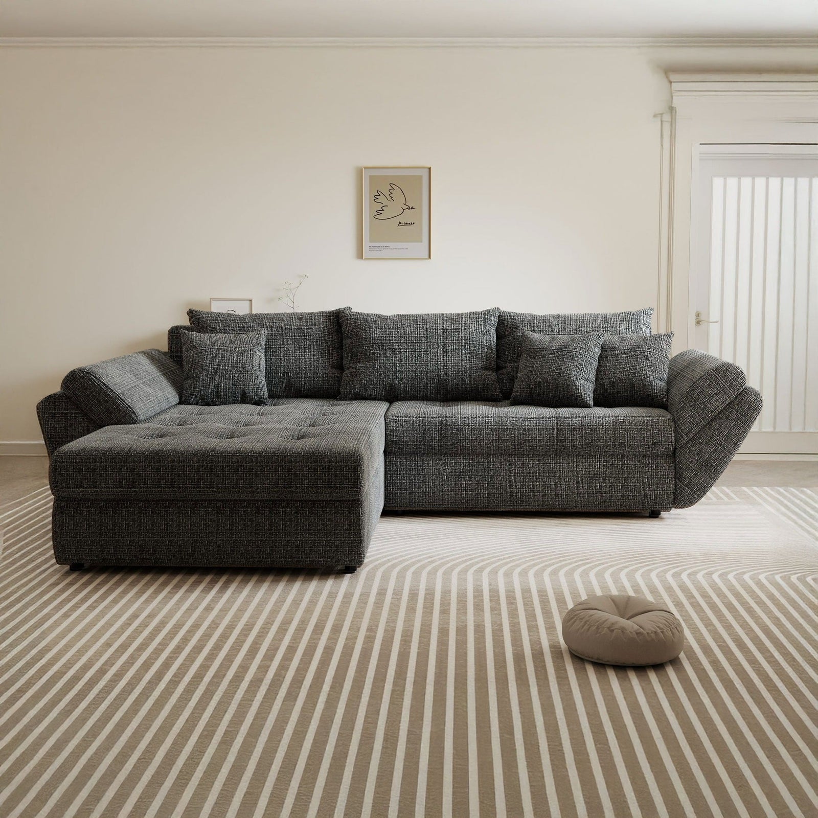 Colțar extensibil dumonde cu ladă de depozitare Loana Cremona Gri 270x185 cm