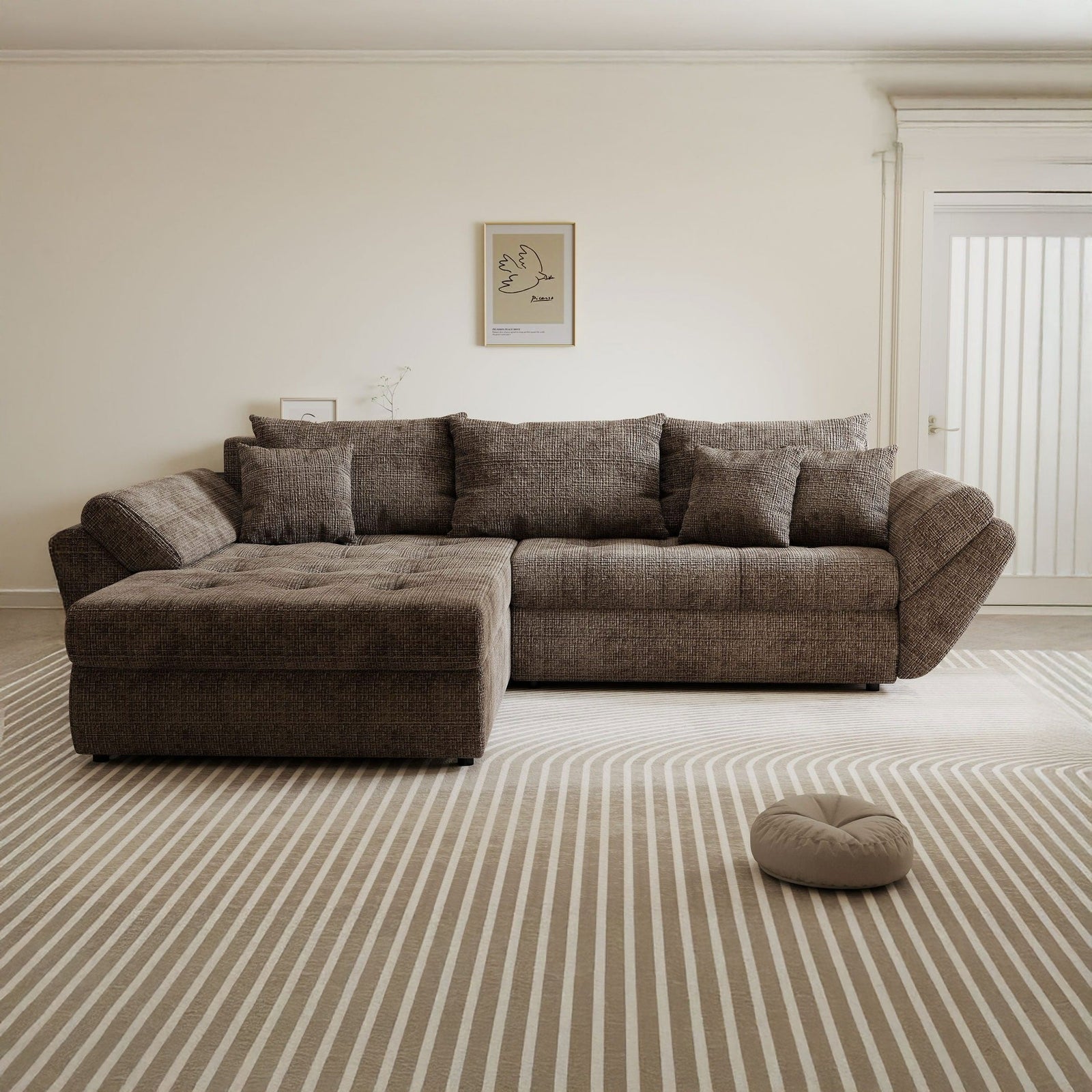 Colțar extensibil dumonde cu ladă de depozitare Loana Cremona Maro-bej 270x185 cm