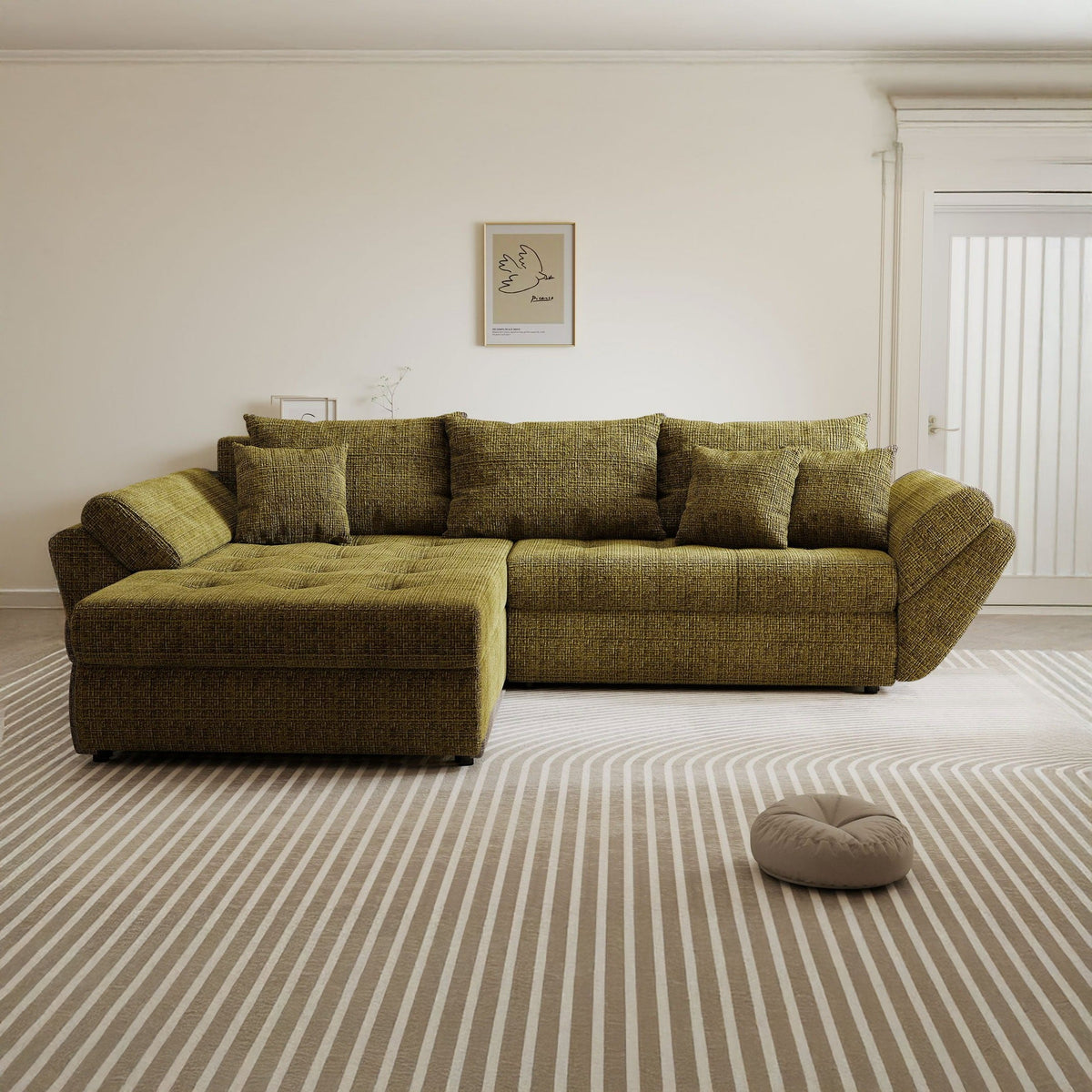 Colțar extensibil dumonde cu ladă de depozitare Loana Cremona Olive 270x185 cm