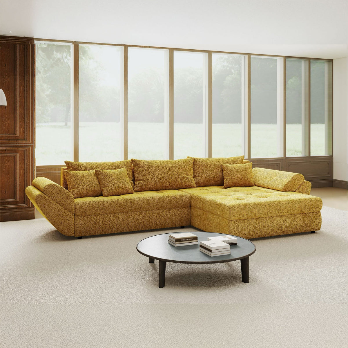 Colțar extensibil dumonde cu ladă de depozitare Loana Jaguar Galben mustar II 270x185 cm