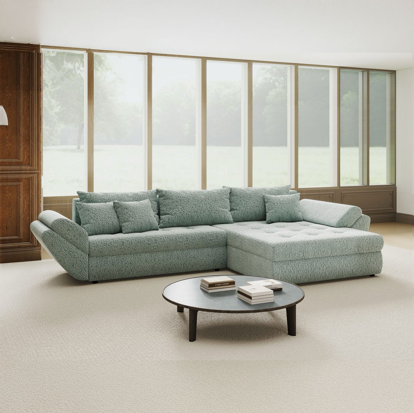 Colțar extensibil dumonde cu ladă de depozitare Loana Jaguar Verde mint II 270x185 cm
