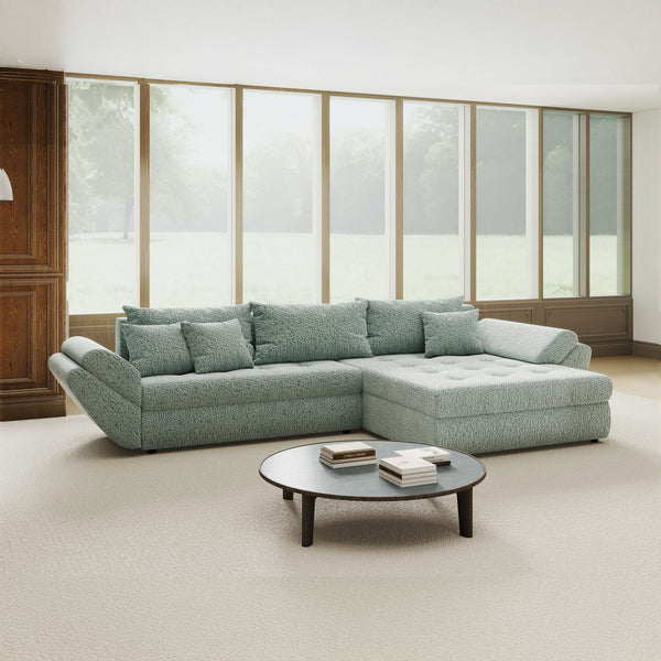 Colțar extensibil dumonde cu ladă de depozitare Loana Jaguar Verde mint II 270x185 cm