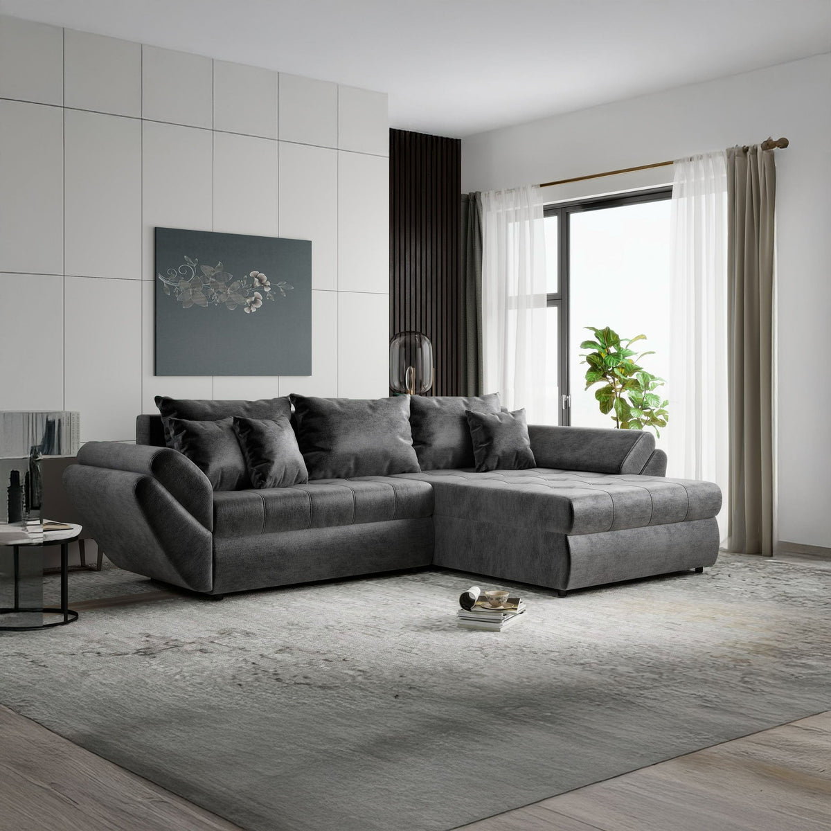 Colțar extensibil dumonde cu ladă de depozitare Loana Monolith Gri antracit II 270x185 cm