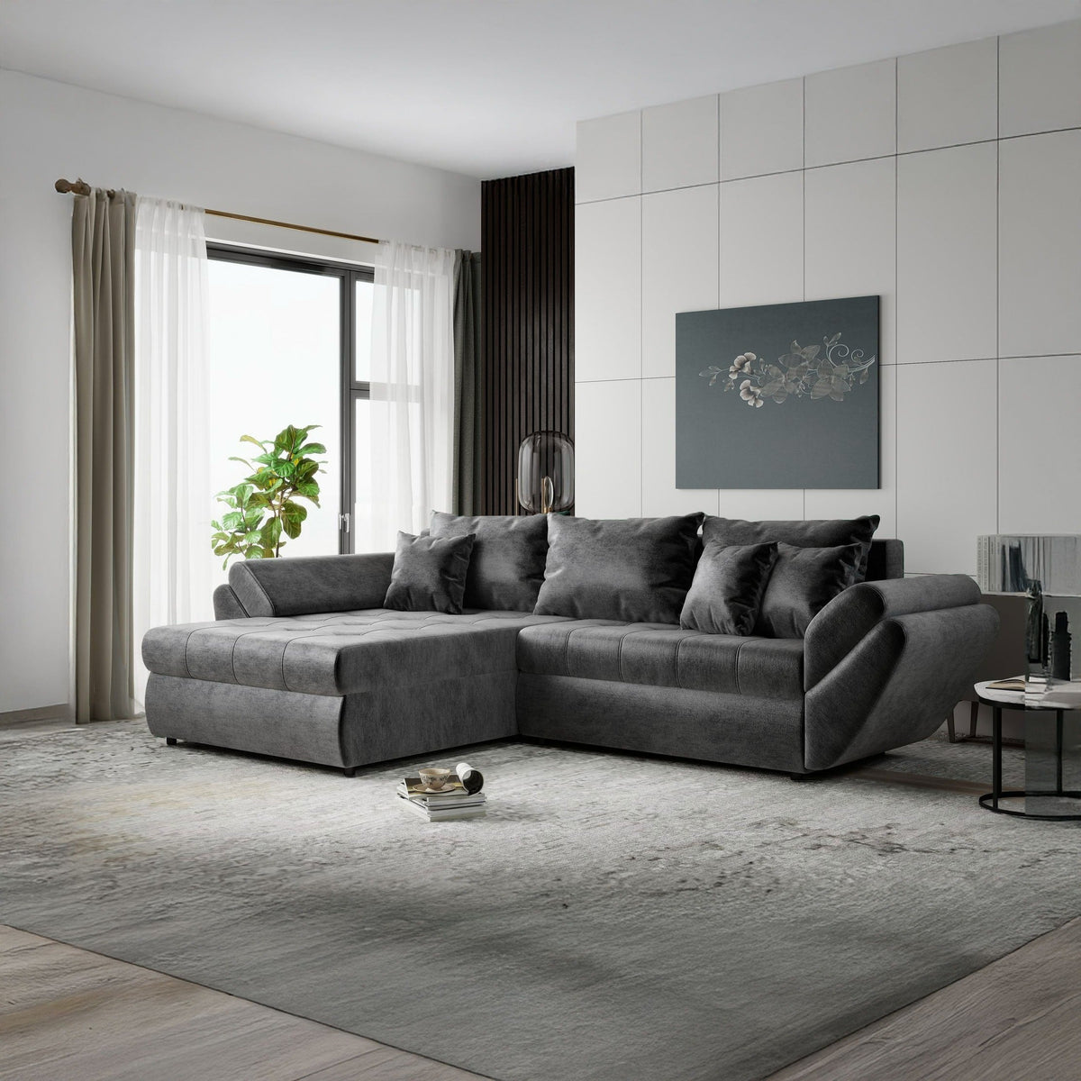 Colțar extensibil dumonde cu ladă de depozitare Loana Monolith Gri antracit 270x185 cm