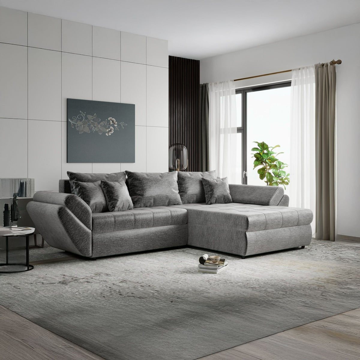 Colțar extensibil dumonde cu ladă de depozitare Loana Monolith Gri II 270x185 cm