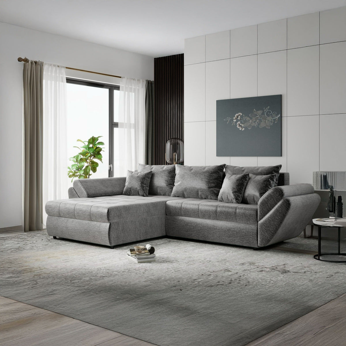 Colțar extensibil dumonde cu ladă de depozitare Loana Monolith Gri 270x185 cm