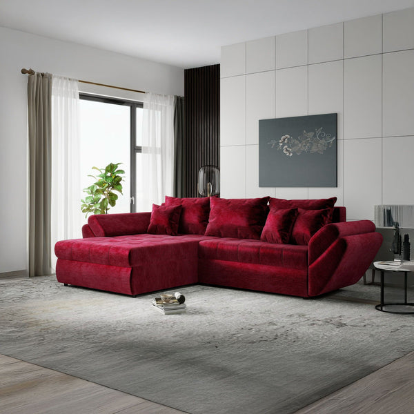 Colțar extensibil dumonde cu ladă de depozitare Loana Monolith Rosu 270x185 cm