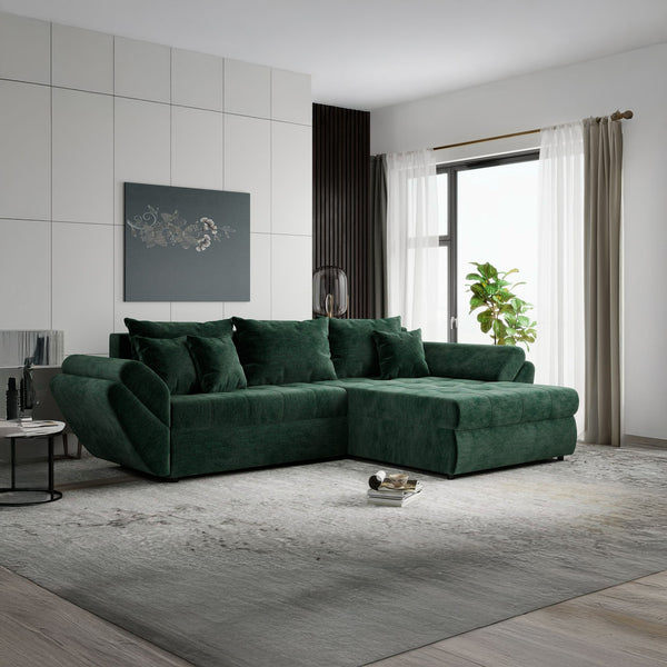 Colțar extensibil dumonde cu ladă de depozitare Loana Monolith Verde II 270x185 cm
