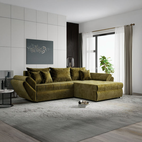 Colțar extensibil dumonde cu ladă de depozitare Loana Monolith Verde olive II 270x185 cm